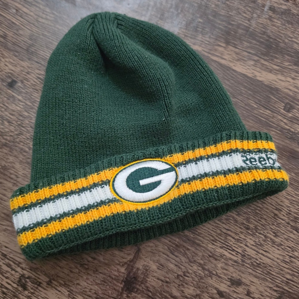 NFL Green Bay Packers Beanie Mens OSFM Green Striped Cuffed Knit Stocking Cap